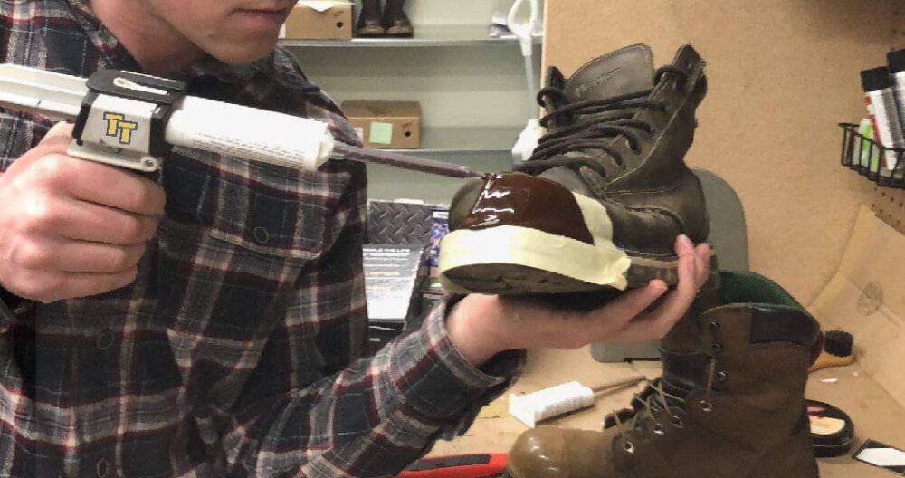 repair your steel toe work boots with Tuff Toe and make it look good with the Tuff Gun application tool